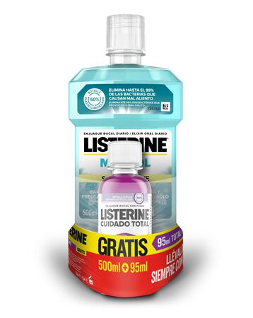Enjuague bucal sin alcohol suave Listerine 500ml mentol+95ml cuidado total