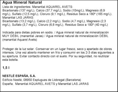 Agua mineral natural Nestl&eacute; Aquarel botella 1,5 l