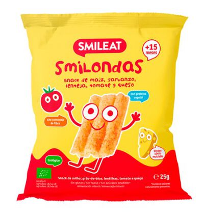 Alimento infantil snack ma&iacute;z garbanzo lenteja tomate queso Smilondas 25g