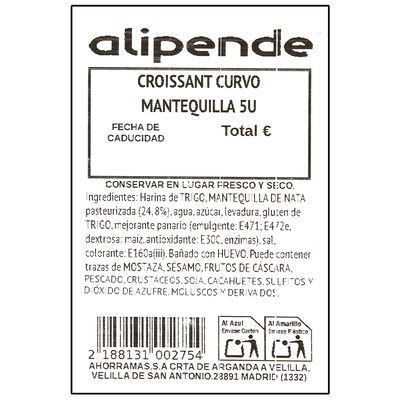 croissant curvo mantequilla pack de 5 unidades Alipende