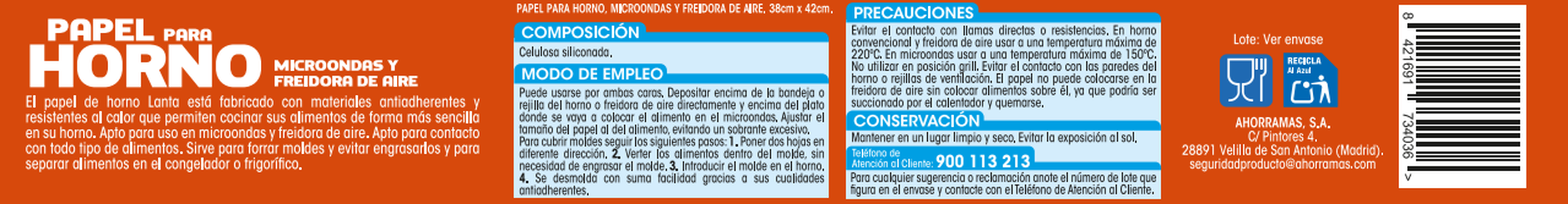 Papel para horno Lanta 30 unidades
