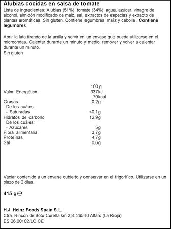 Jud&iacute;as cocidas en Salsa de Tomate Heinz 415g