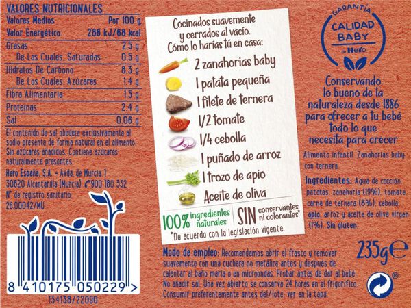 Tarro Hero baby zanahoria ternera desde 6meses 235g