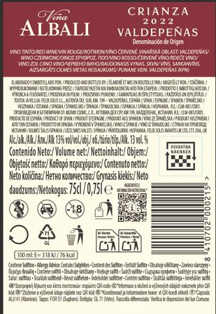 Vino tinto DO Valdepe&ntilde;as Vi&ntilde;a Albali crianza
