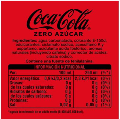 Refresco cola Coca-Cola botella 2l zero az&uacute;car