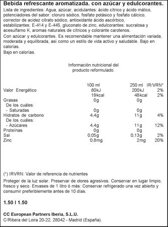 Bebida isotónica Aquarius botella 1,5l naranja