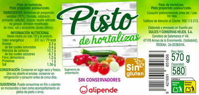 Pisto de hortalizas sin gluten Alipende 570g