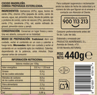 Cocido madrile&ntilde;o sin gluten Alipende 440g