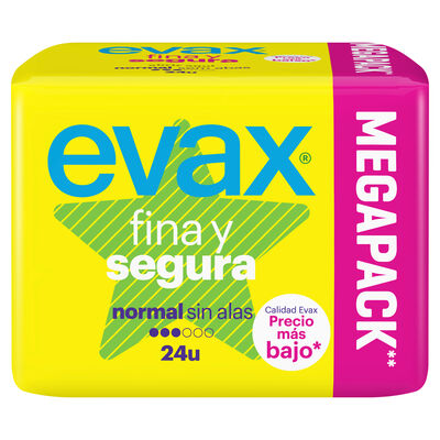 Compresas sin alas fina y segura Evax 24 uds normal