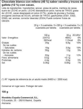 Chocolate blanco Milka 100g con oreo