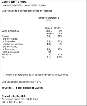 Leche R&iacute;o 1,5l entera brik