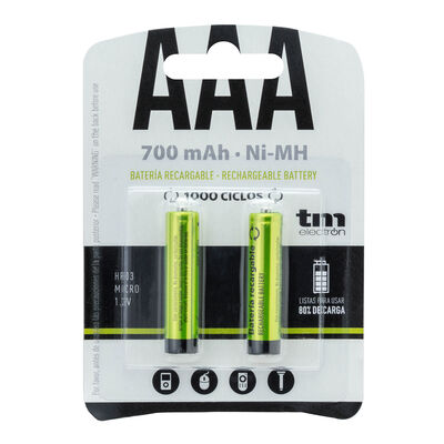 Pila recargable Tm AAA 1,2V 700mah 2 uds hasta 1000 ciclos