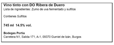 Vino tinto D.O Ribera del Duero Portia 75cl