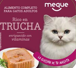 Comida húmeda gato Meque tarrina rico en trucha 100g