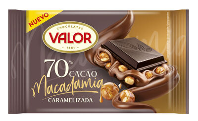 Chocolate negro 70% cacao relleno de macadamia caramelizada Valor 150g