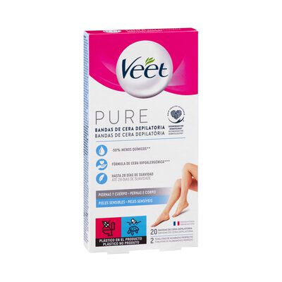 Banda de cera depilatoria pure Veet 20 uds pieles sensibles