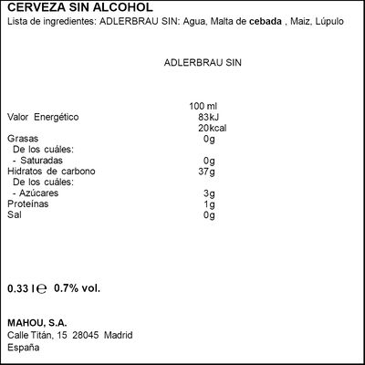 Cerveza sin alcohol Adlerbrau lata 33cl
