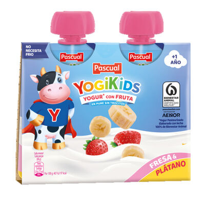 Pouch Pascual Yogikids fresa pl&aacute;tano pack 2 80g