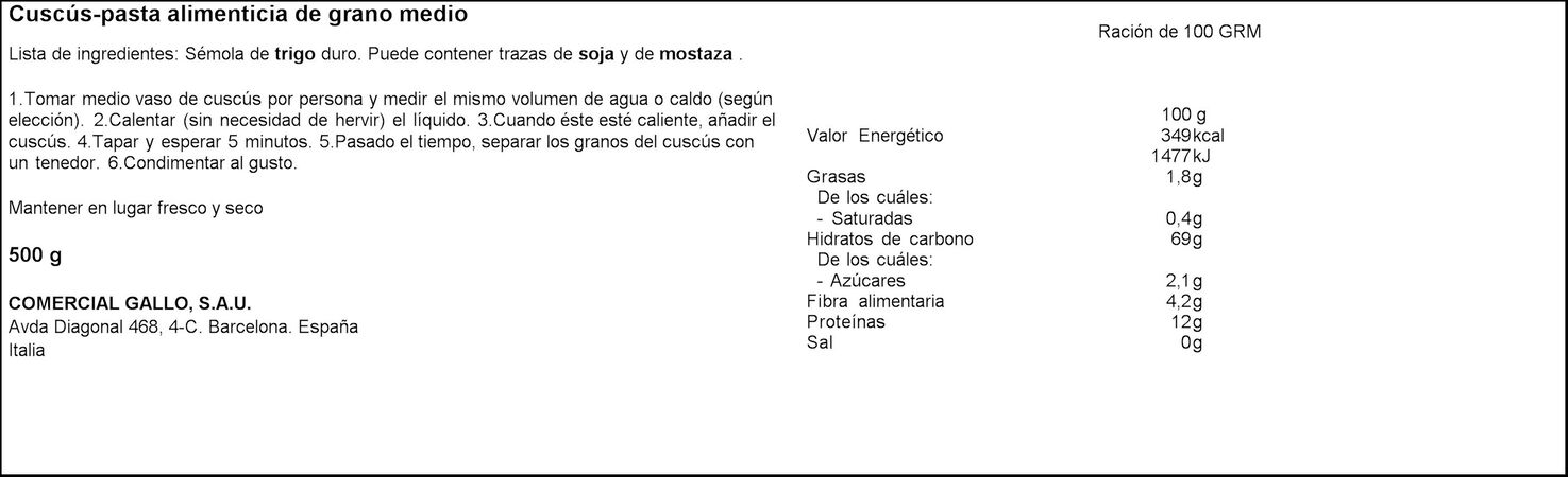 Cous cous Gallo 500g mediano
