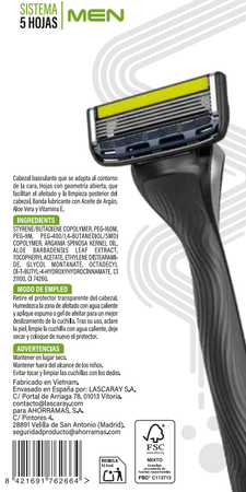 Sistema De Afeitado Aparato 5 Hojas Bodyplus