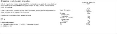 Chocolate con almendras marconas s/gluten Valor 250g