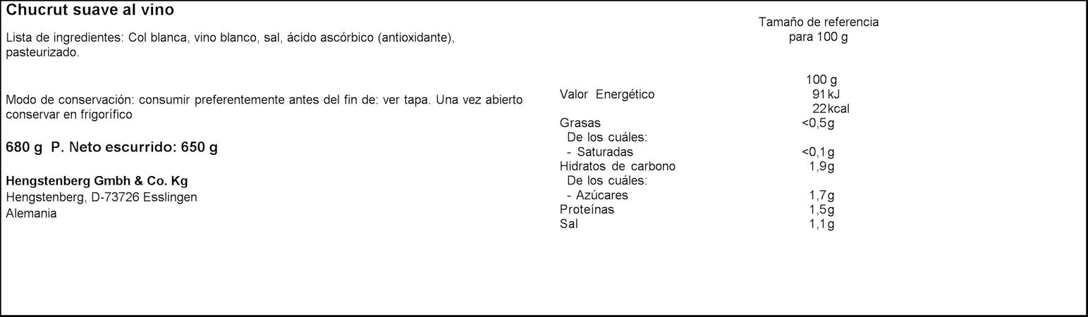 Chucrut Hengstenberg 650g