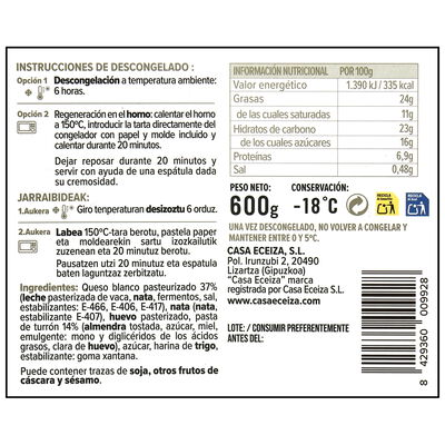 Tarta de queso donostiarra con turr&oacute;n Casa Eceiza 600g