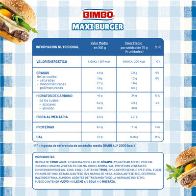 Pan maxi burger Bimbo 4 uds 290g