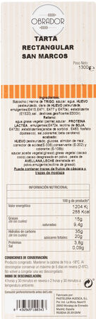 Tarta rectangular San Marcos 1300gr