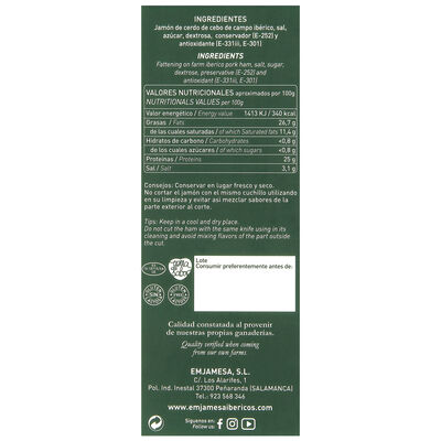 Jamón cebo campo ibérico 50% raza ibérica pieza 8k aprox