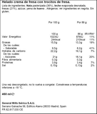 Helado en tarrina H&auml;agen-Dazs 460ml strawberry&cream