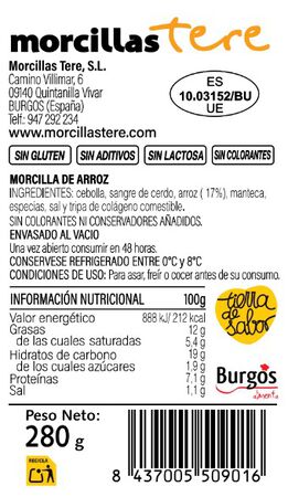 Morcilla de arroz Tere 280g