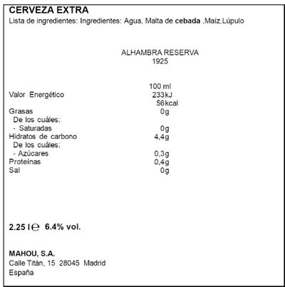 Cerveza Rubia Alhambra 1925
