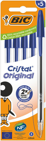 Bol&iacute;grafo cristal original azul Bic 5 uds