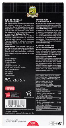 Bloc de foie gras de pato Martiko pack 2 de 40g