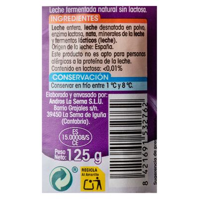 Leche fermentada sin lactosa Alipende pack 4 125g natural