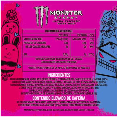 Bebida energ&eacute;tica zero az&uacute;car lata ultra fantasy Ruby Red Monster 500 ml