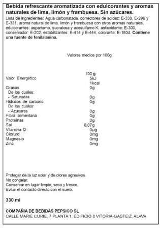 Refresco zero az&uacute;car lima lim&oacute;n y frambuesa Seven Up 33cl Pink
