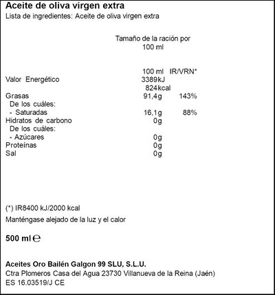 Aceite de oliva virgen extra picual Oro Bail&eacute;n 500ml