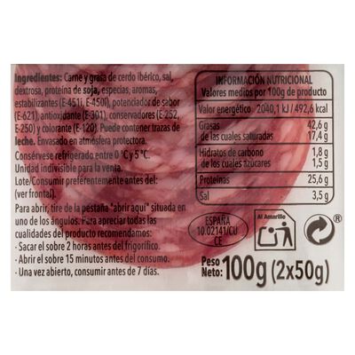 Salchich&oacute;n ib&eacute;rico Lasencia pack 2 de 50g