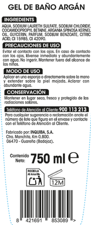 Gel de baño Bodyplus 750 ml argan