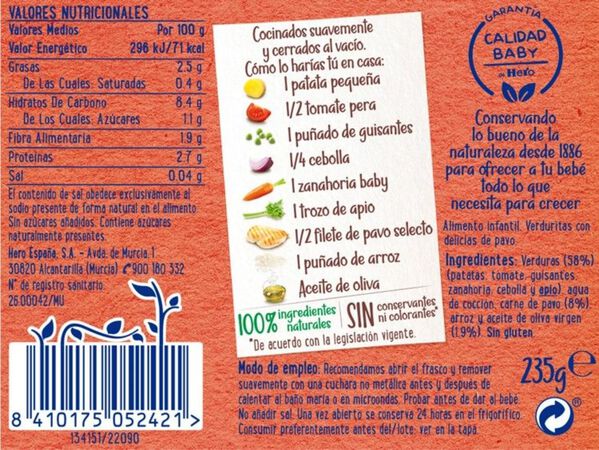 Tarro Hero Baby verduritas delicias de pavo 235g