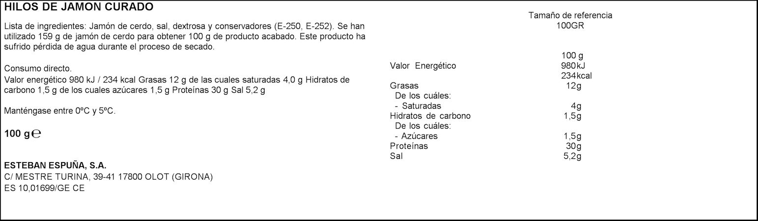 Hilos de jamón curado Espuña pack 2 de 45g