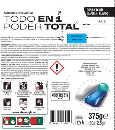 Detergente para vajilla c&aacute;psula lanta poder total Lanta 30 lavados Poder Total