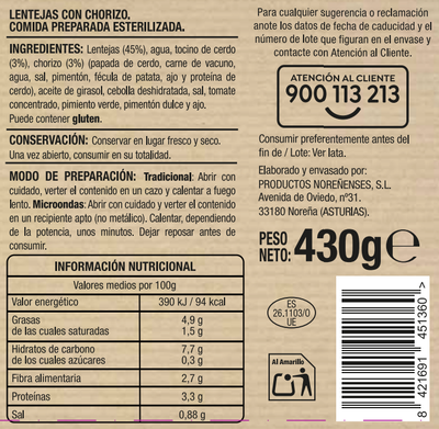 Lentejas Alipende 430g con chorizo