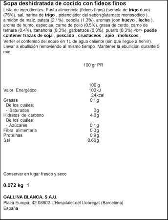 Sopa Gallina Blanca 72g cocido