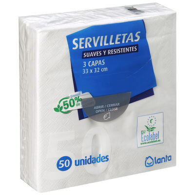 Servilletas Lanta 50 uds triple capa color blanco