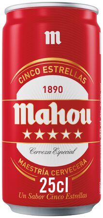 Cerveza rubia especial Mahou 5 Estrellas lata 25cl