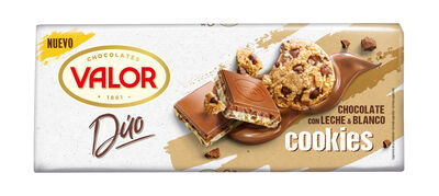 Tableta Dúo chocolate Leche y Blanco cookies Valor 170g