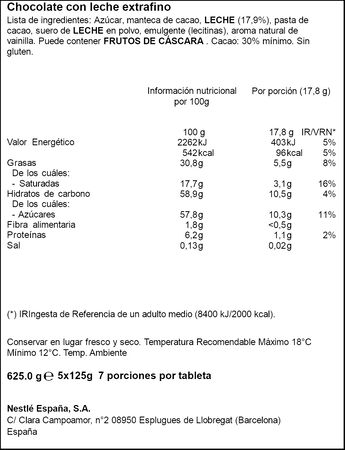 Chocolate con leche extrafino Nestle 125g